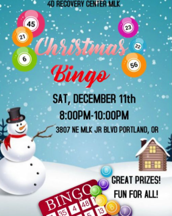 Christmas Bingo at 4D is another fun way to celebrate a sober Christmas in Portland, Oregon.
