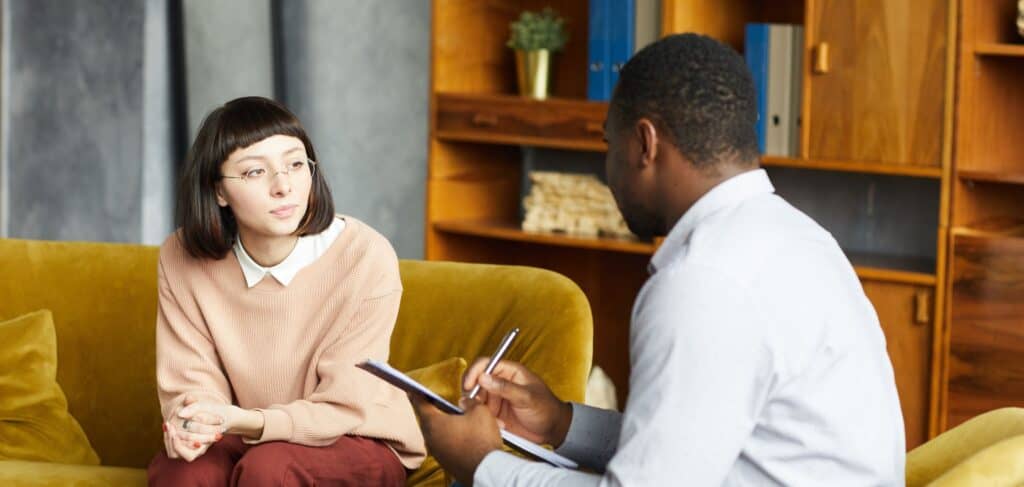 Therapy session during depression treatment in Portland.