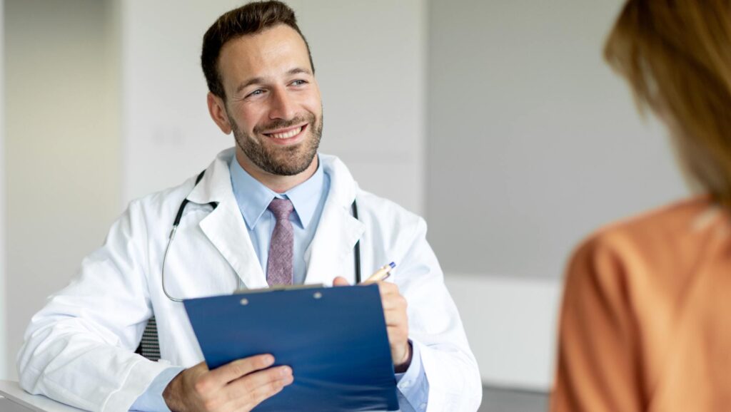 Clinician evaluating patient for treatment-resistant depressive disorder treatment in Portland.