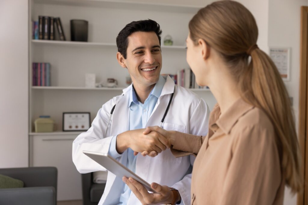 A woman talks to her doctor during Benzodiazepine addiction treatment in Portland.